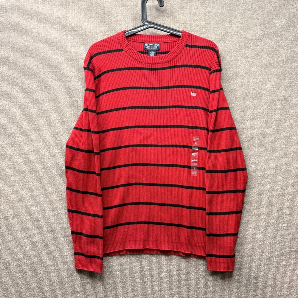 Polo Jeans Co Ralph Lauren Striped Ribbed Cotton Sweater Red Black Large NEW